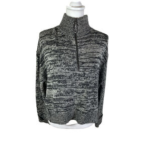 360 Cashmere 1/2 Zip Mock Neck High Low Black Gray Sweater Sz S
